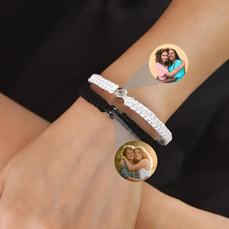 Custom Photo Bracelet Colorful Braided Rope with Picture Projection Bracelet Bohemian Style Couple Bracelet Fashionable and Elegant Memorial Jewellery Personalized Gift for Her on Valentine's Day Mother's Day Gifts