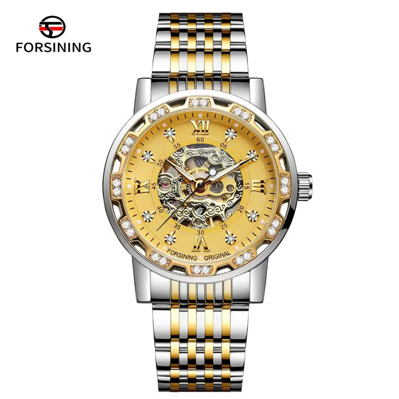 FORSINING Men's Automatic Mechanical Watch - Sleek Stainless Steel, Hollow Dial Design, Perfect for Business & Casual Wear, Ideal Gift