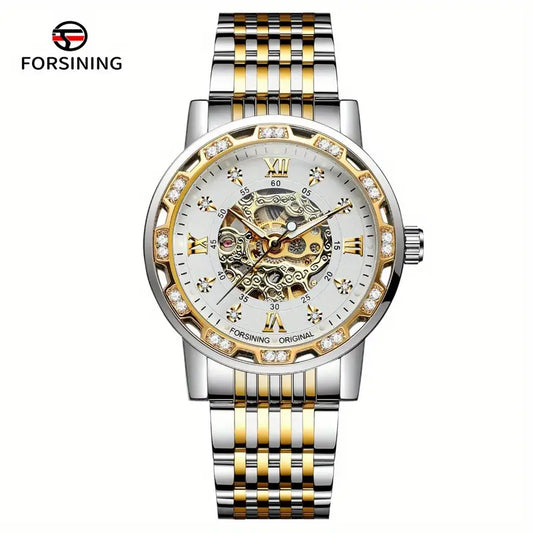 FORSINING Men's Automatic Mechanical Watch - Sleek Stainless Steel, Hollow Dial Design, Perfect for Business & Casual Wear, Ideal Gift