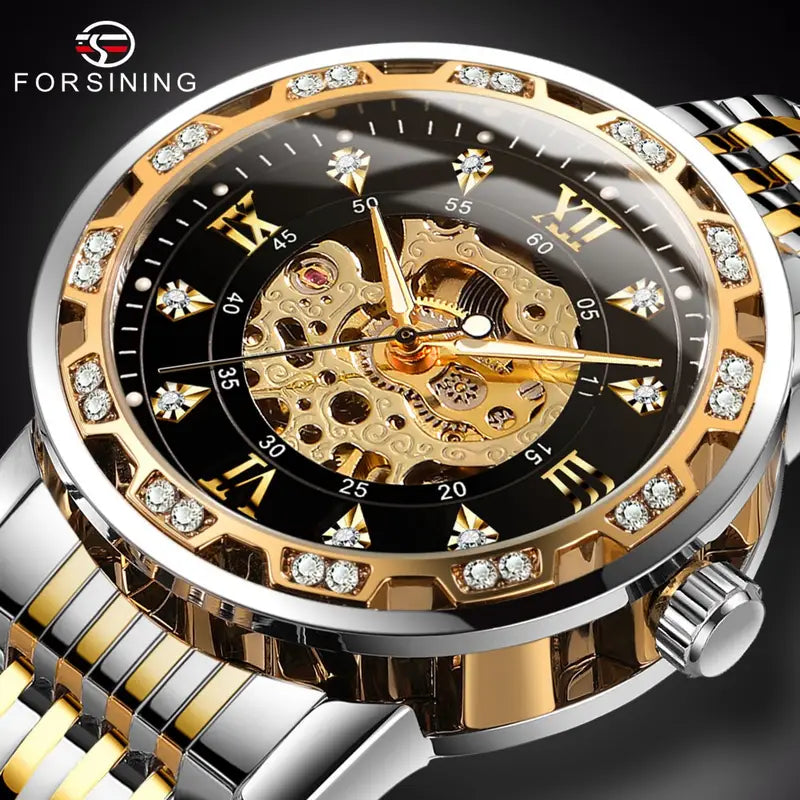 FORSINING Men's Automatic Mechanical Watch - Sleek Stainless Steel, Hollow Dial Design, Perfect for Business & Casual Wear, Ideal Gift