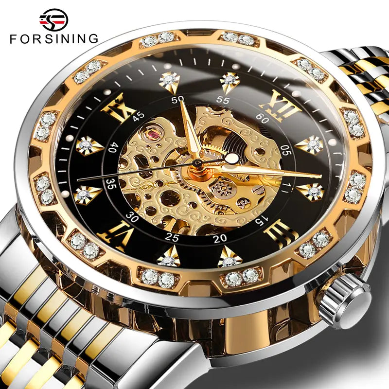 FORSINING Men's Automatic Mechanical Watch - Sleek Stainless Steel, Hollow Dial Design, Perfect for Business & Casual Wear, Ideal Gift