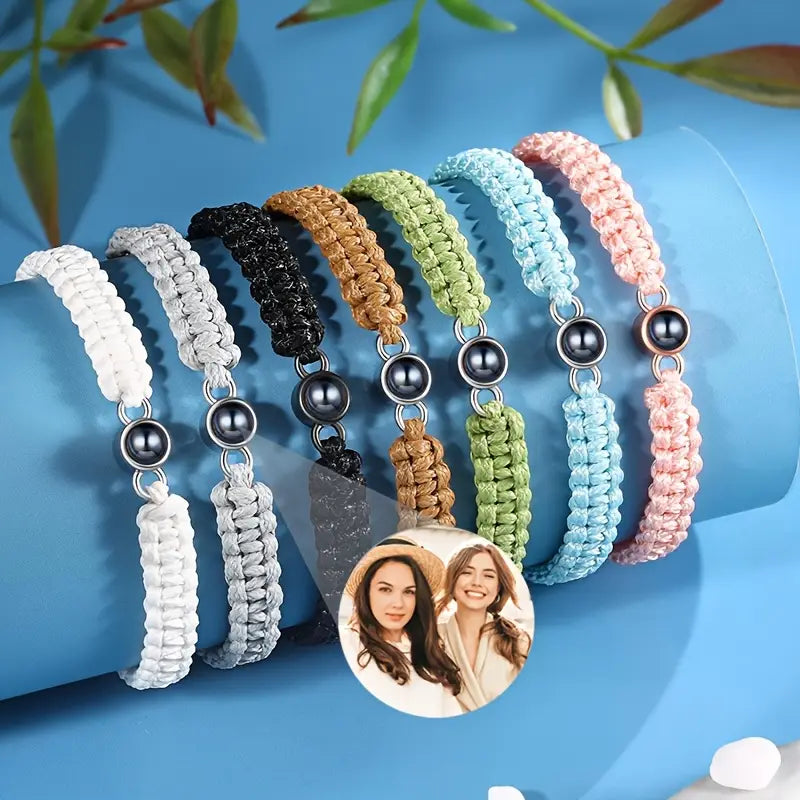 Custom Photo Bracelet Colorful Braided Rope with Picture Projection Bracelet Bohemian Style Couple Bracelet Fashionable and Elegant Memorial Jewellery Personalized Gift for Her on Valentine's Day Mother's Day Gifts