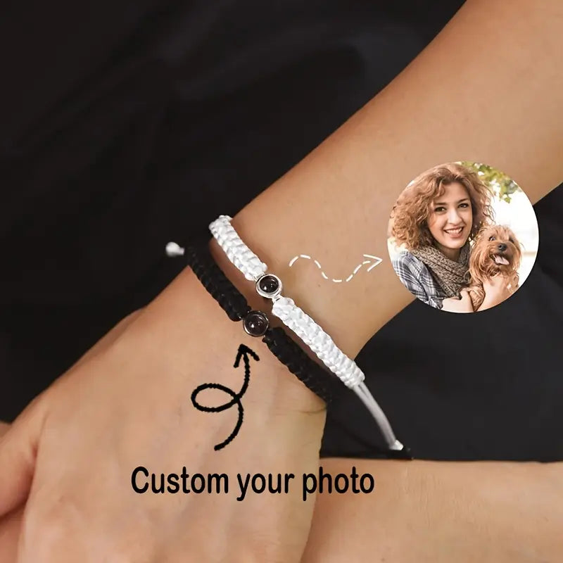 Custom Photo Bracelet Colorful Braided Rope with Picture Projection Bracelet Bohemian Style Couple Bracelet Fashionable and Elegant Memorial Jewellery Personalized Gift for Her on Valentine's Day Mother's Day Gifts